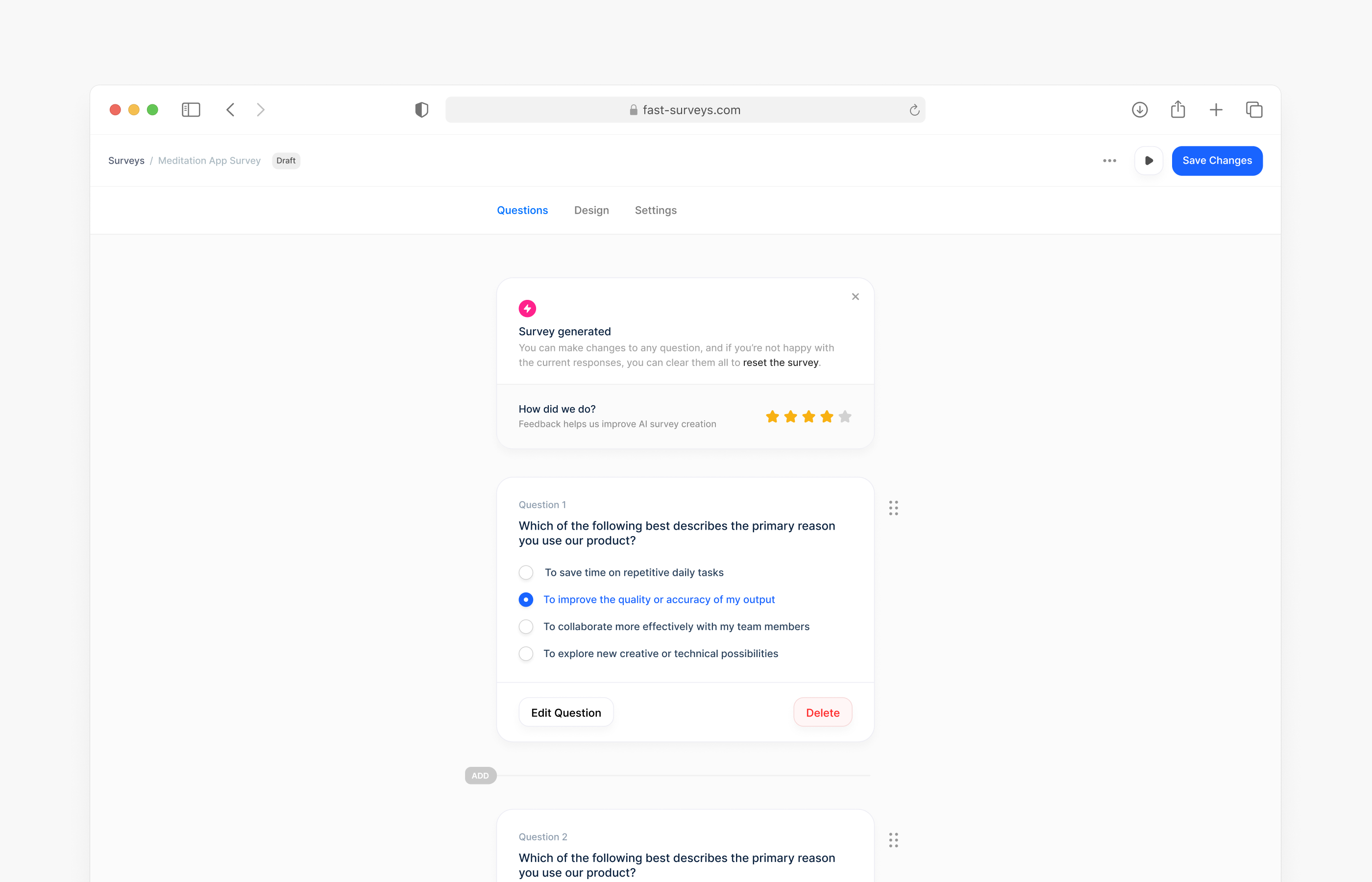 Create a complete survey with AI